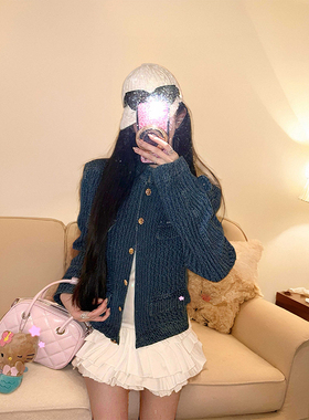 LDAB蓝色外套女2025春季新款小众肌理感牛仔小香风百搭立领夹克