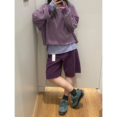 LDAB葡萄紫五分牛仔裤女2026夏