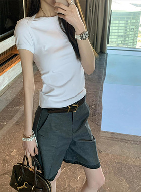 LDAB灰色西装中裤女2025夏季新款美式休闲显瘦超好看百搭五分短裤