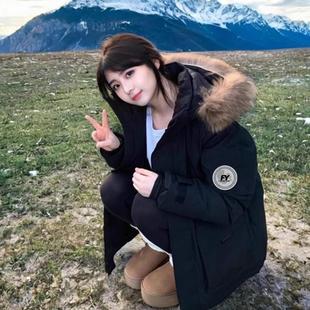 临典黑杏色派克羽绒棉服女2025冬季新款小个子高级中长款工装棉衣