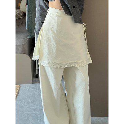 LDAB白色假两件直筒裤女2025春