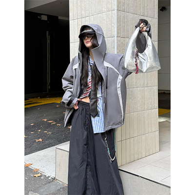 LDAB机能灰冲锋衣外套女2026春