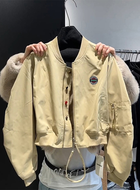 LDAB卡其色棒球服外套女2026春秋款美式复古超好看情侣飞行员夹克