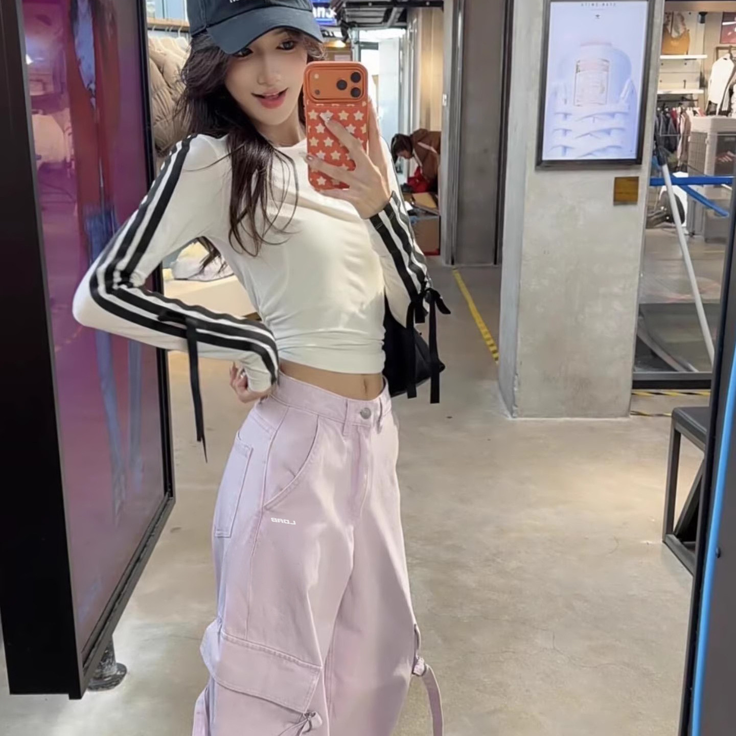 临典粉色牛仔工装裤女款2026春夏新款美式酷飒风宽松阔腿休闲裤子