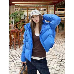 临典布鲁斯蓝色羽绒服外套女2025冬季新款短款保暖棉服泡芙面包服