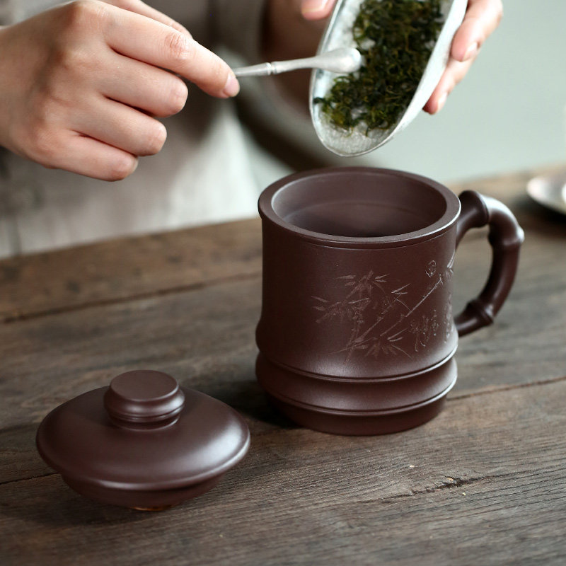 宜兴原矿紫砂杯内胆过滤茶杯带盖杯子纯手工正宗泡茶杯隔离水杯