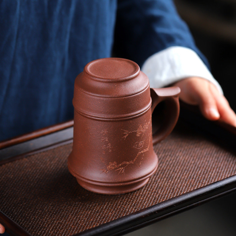 宜兴紫沙紫砂杯茶杯正宗家用办公杯隔舱过滤水杯礼盒装盖杯全手工