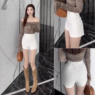 高腰辣妹弹力热裤 黑色短裤 外穿紧身性感显瘦包臀裤 2025西装 女夏季