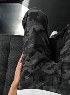 l迷彩工装牛仔裤男款夏季美式复古v裤子显瘦直筒微喇裤