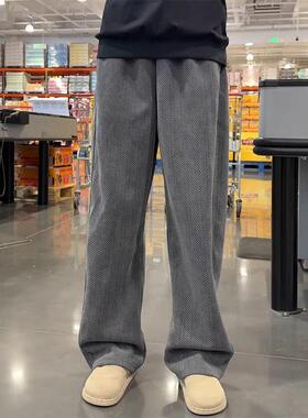 深灰色重磅人字纹裤男款美式卫裤宽松针织弯刀休闲裤弯刀裤人字纹