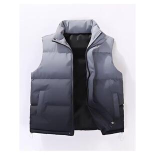 外贸冬季 宽松加厚渐变保暖棉袄男潮流坎肩情侣外套 立领棉马甲男士