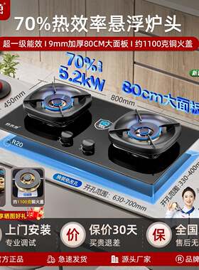 家用燃气灶70%超1级能效80cm大面板加厚加重铜火盖悬浮炉头煤气灶