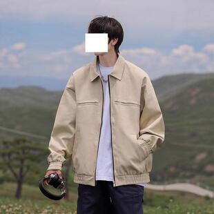 美拉德纯色翻领皮衣外套男情侣美式 男装 潮牌复古皮夹克 新款 春秋季