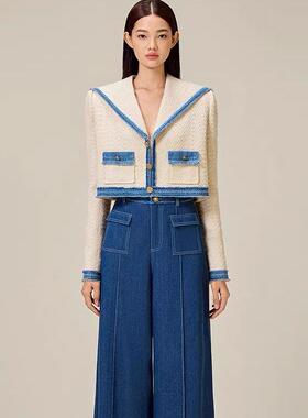 秋冬新款毛呢小香风披肩小外套宽松阔腿裤时尚套装30299+30300