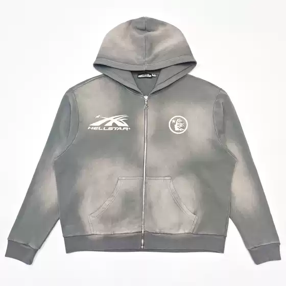 Hellstar Sports Zip up Retro Zip-Up Sweatshirt Cardigan Washed and Distressed Set