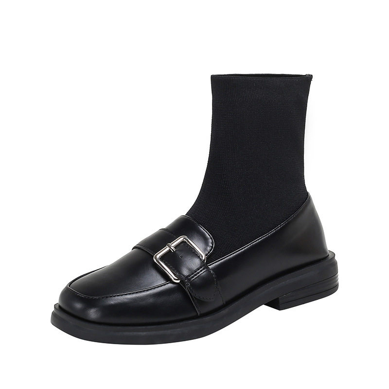 BRITISH STYLE ELASTIC SOCKS BOOTS FLAT THIN SKINNY SHORT BOOTS WOMENS BOOTS 2022 NEW AUTUMN AND WINTER FLEECE MARTIN BOOTS WOMENS SHOES