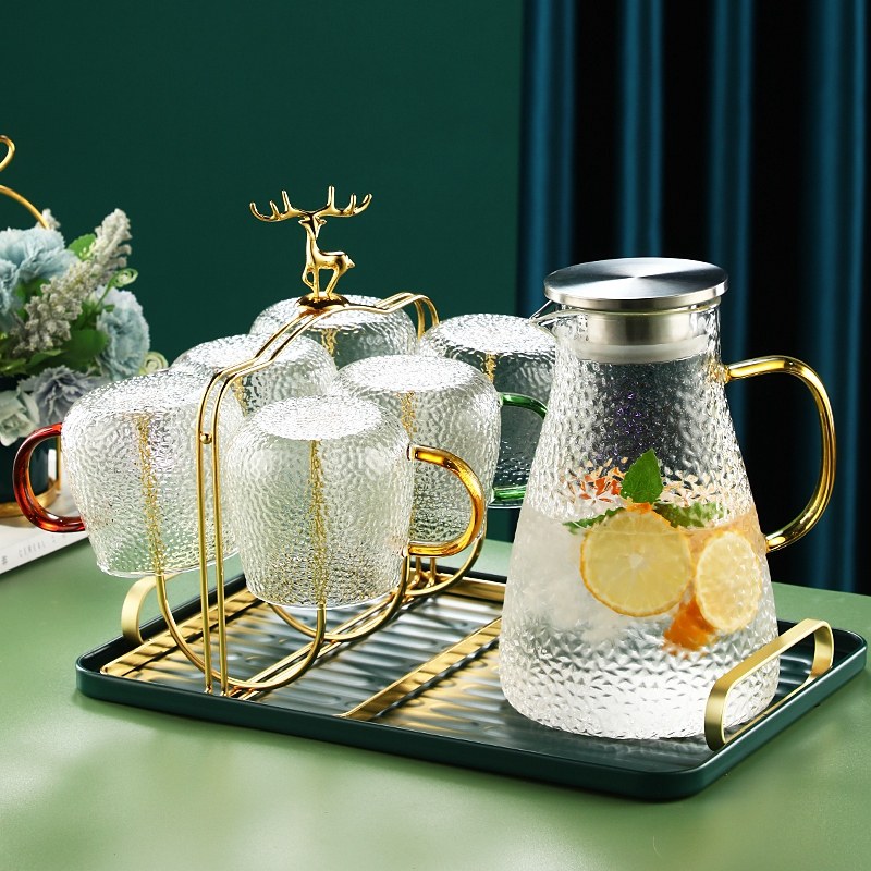 轻奢锤纹玻璃杯家用套装带把手耐热客厅待客家庭泡茶喝水杯子水具,餐饮具,玻璃杯,淘宝优惠券,粉丝福利购,淘宝优惠卷