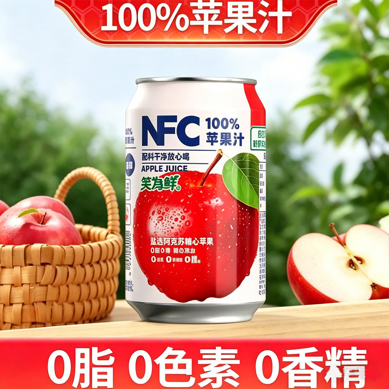 NFC苹果汁无添加鲜榨果蔬汁果汁清凉清爽夏天饮品饮料整箱8/12罐