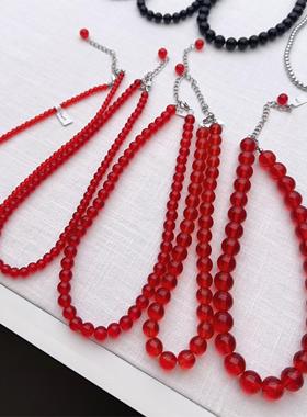 0321韩国东大门代购suu红色透红珠项链 复古夸张气质设计百搭约会