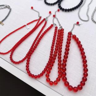 0321韩国东大门代购suu红色透红珠项链 复古夸张气质设计百搭约会