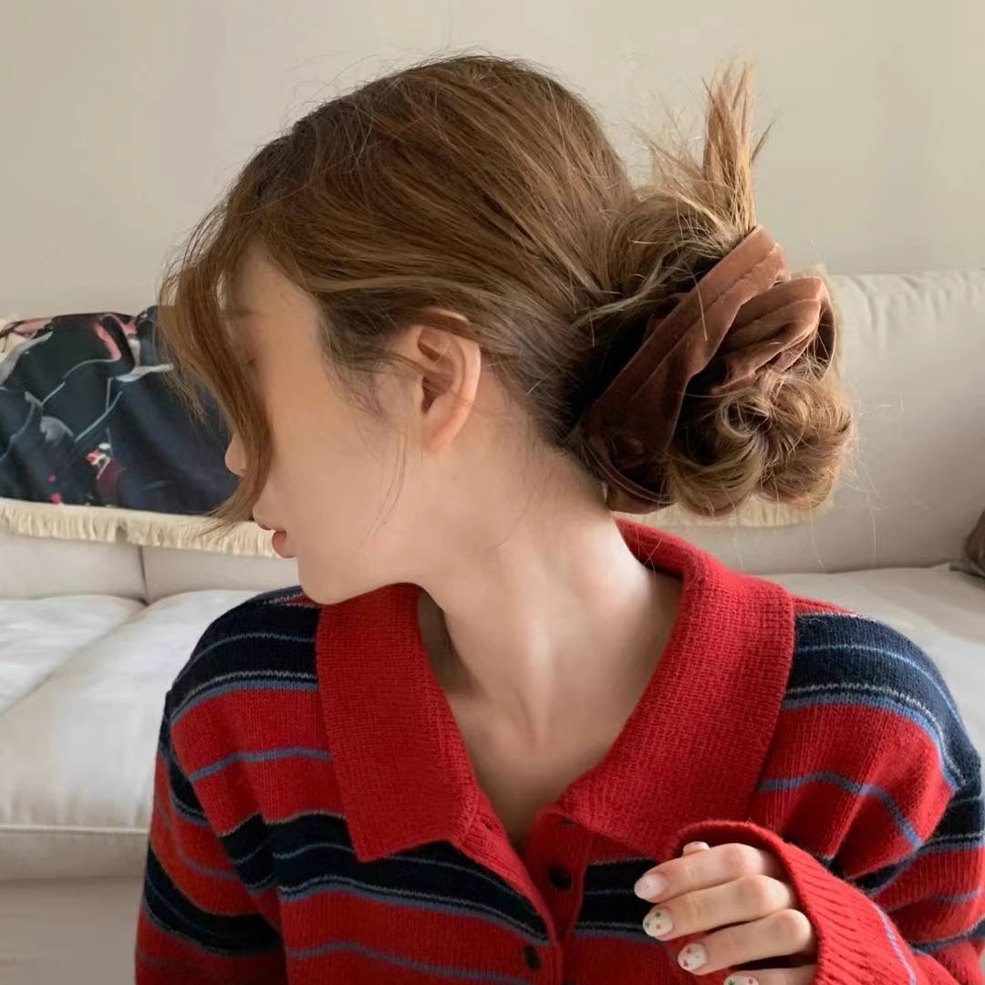 earlobe韩国东大门发饰 秋冬绒面头绳纯色大肠发圈丝绒气质褶皱