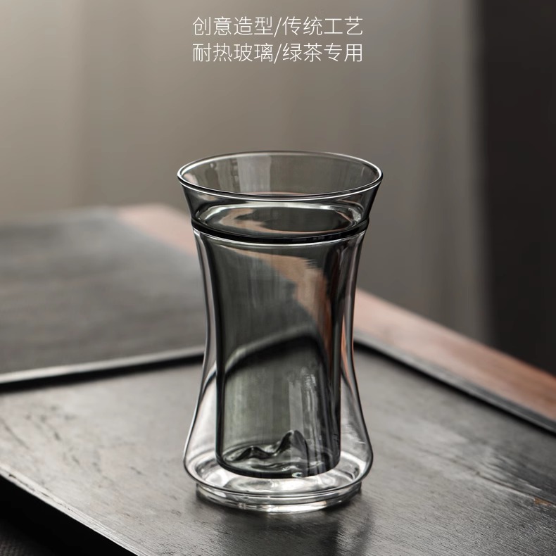 双层高硼硅玻璃观山杯 家用耐热玻璃绿茶泡茶杯 创意隔热花茶杯