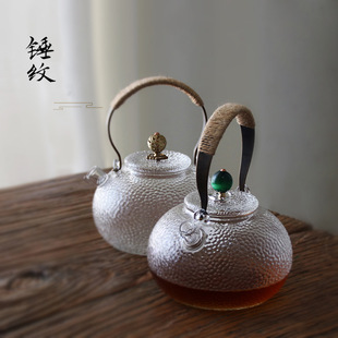锤纹耐热玻璃壶提梁壶花茶壶电陶炉专用煮茶壶烧水壶泡茶壶 日式