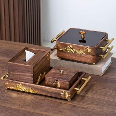 新中式胡桃木纸巾盒高级感