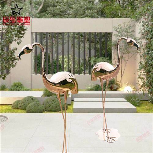 雕塑定制不锈钢火烈鸟仙鹤户外摆件小区水景景观小品草坪动物装饰