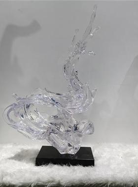 创意大型浪花雕塑酒店大堂餐厅轻奢透明树脂艺术品落地摆放定制