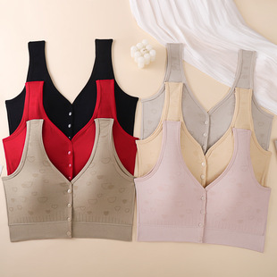 新款无钢圈内衣女士前开扣舒适聚拢大U美背上托收副乳背心式文胸