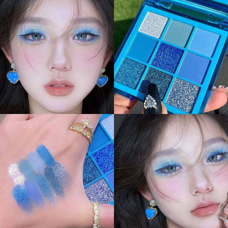 蓝色眼影盘2026新款克莱因蓝九色蓝色珠光夏天便携玩妆平价舞台妆图片