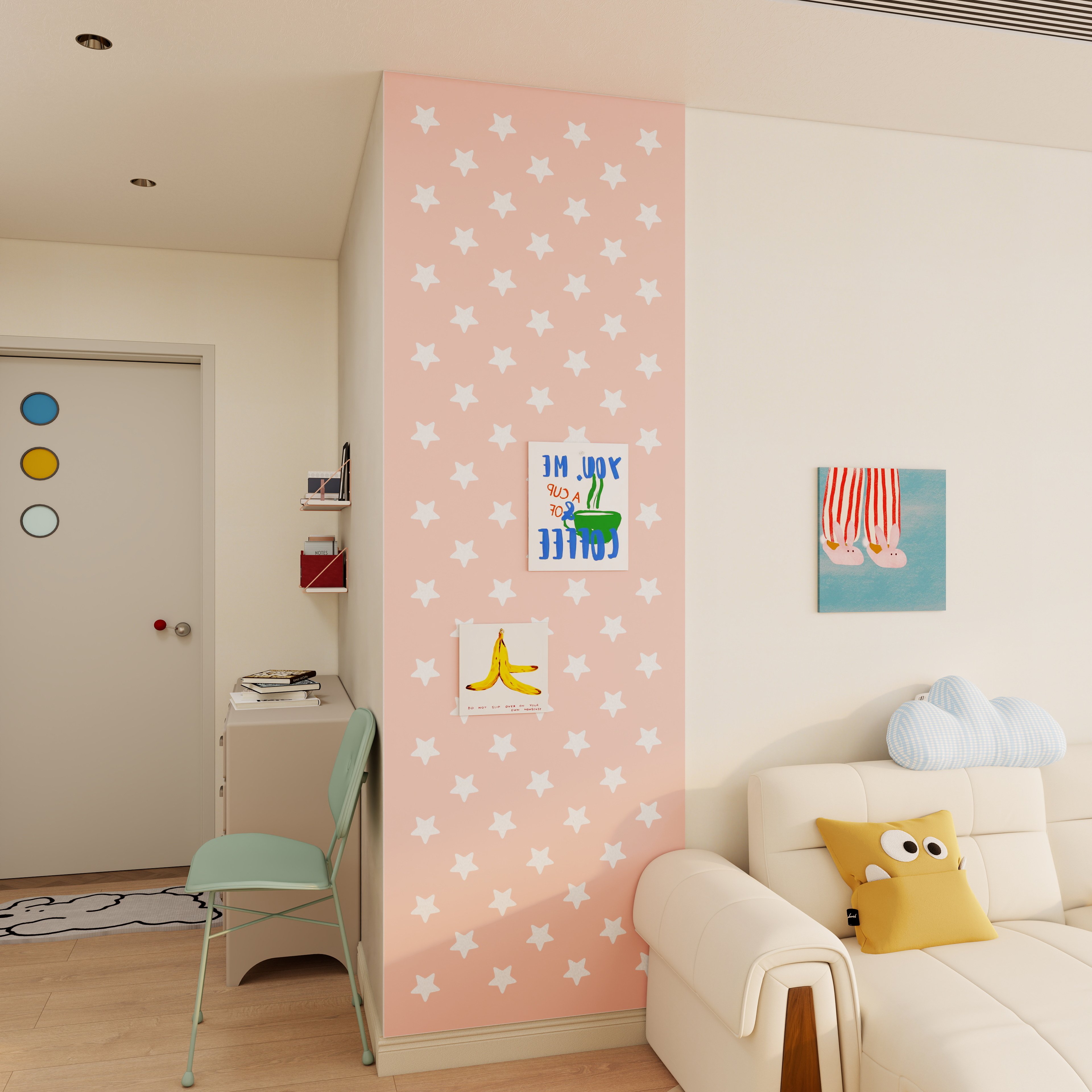 多色星星毛毡墙贴彩色马卡龙创意软木板入户玄关装饰照片墙愿景板