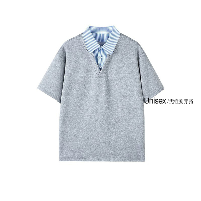 夏季假两件拼接宽松短袖POLO衫