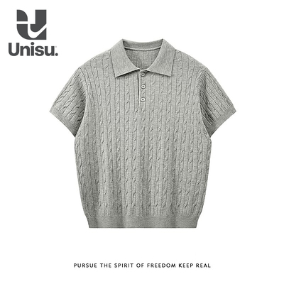 Unisex复古扭花针织短袖POLO衫