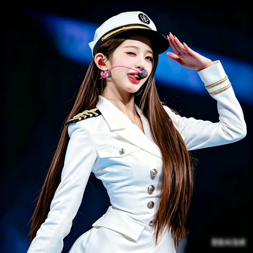 韩IVE女团张元英同款白色海军风