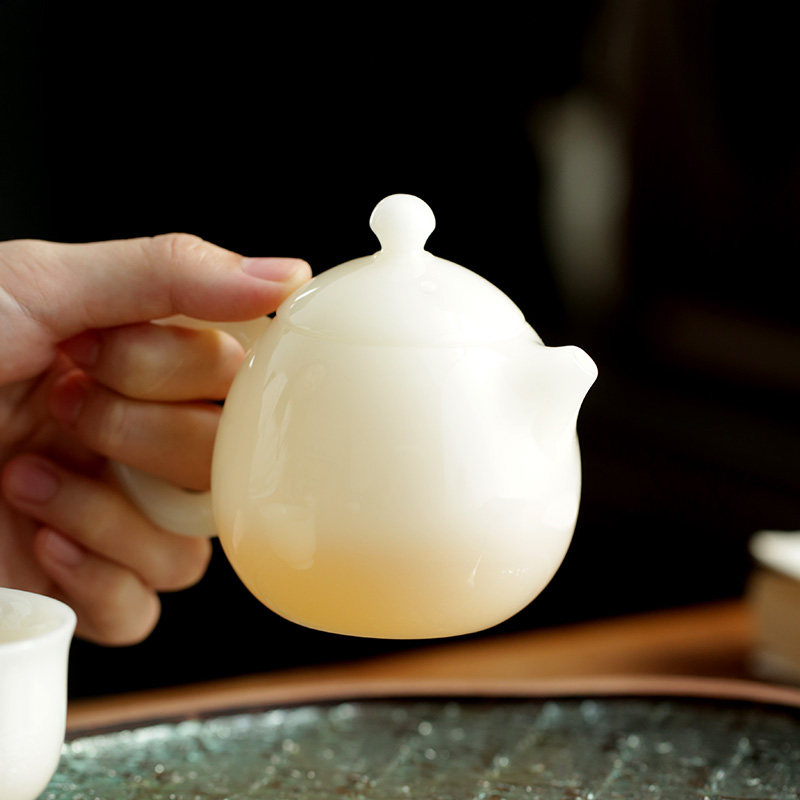 叶林强冰种玉瓷带过滤茶壶家用中式泡茶壶陶瓷小品壶单壶功夫茶具