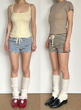 圆圈CIRCLE美式辣妹条纹棉短裤弹力修身夏季小众抽绳低腰休闲裤女