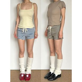 小众抽绳低腰休闲裤 圆圈CIRCLE美式 夏季 弹力修身 女 辣妹条纹棉短裤