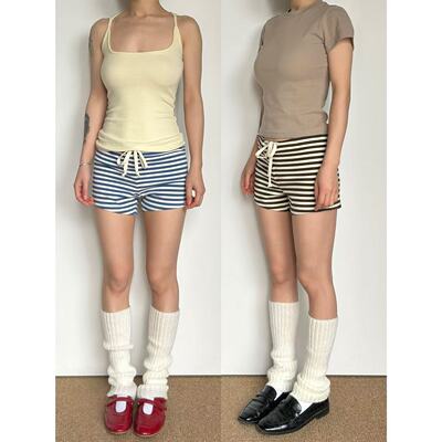 圆圈CIRCLE美式辣妹条纹棉短裤弹力修身夏季小众抽绳低腰休闲裤女