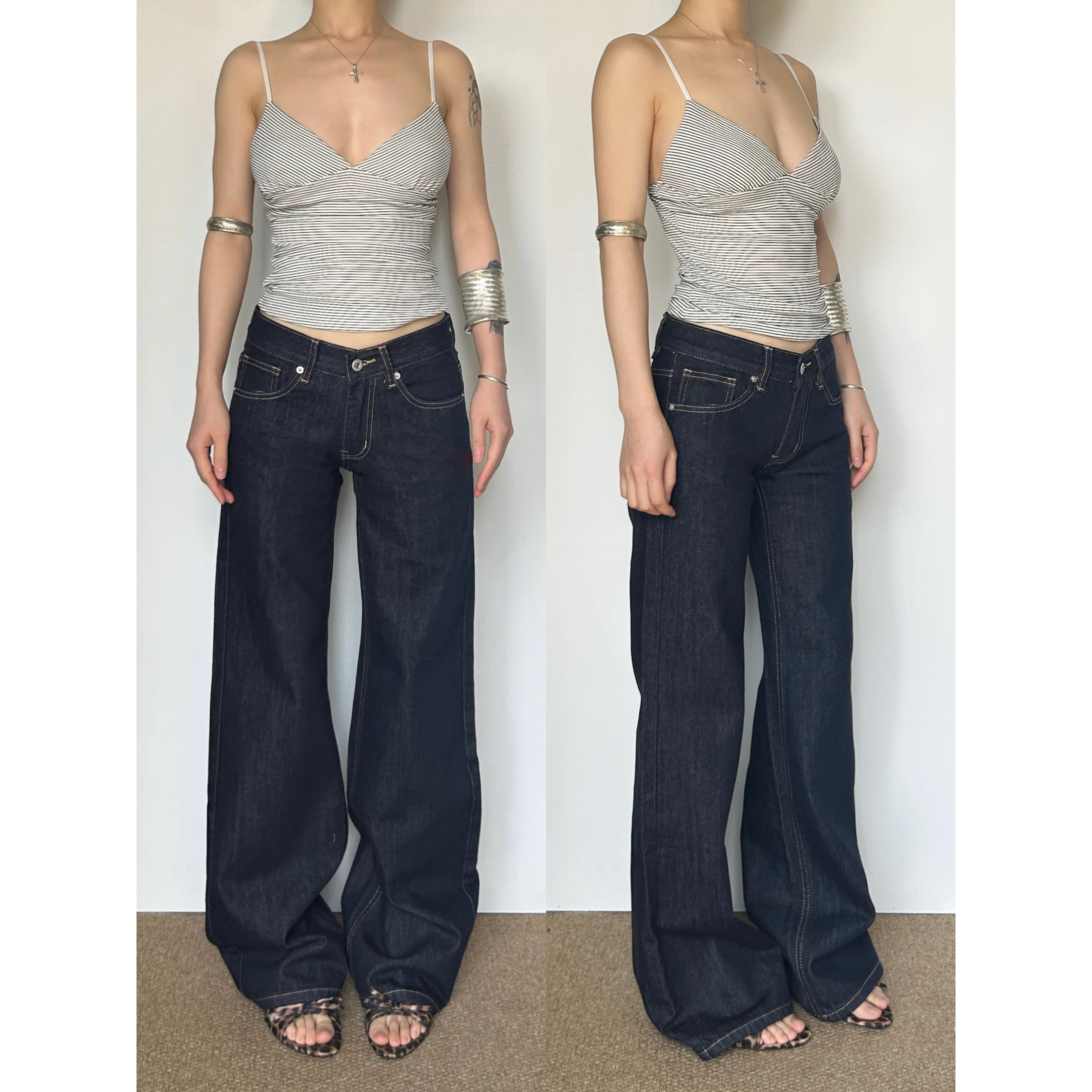 圆圈CIRCLE低腰美式深蓝牛仔裤女明线复古简约显瘦辣妹直筒长裤女