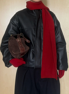 圆圈CIRCLE新年红100%羊毛围巾手套冬季保暖红色氛围感针织套装