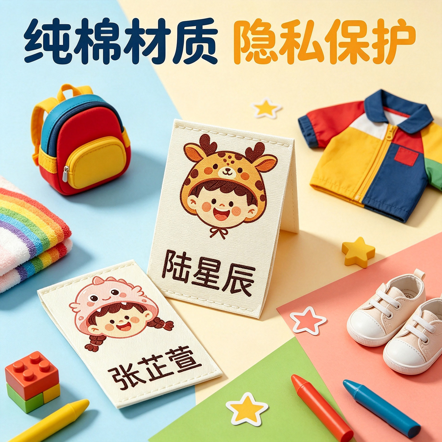 纯棉幼儿园姓名贴简约保护隐私