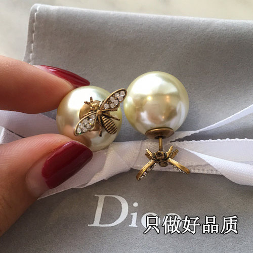 新款前后两戴蜜蜂珍珠耳环复古做旧高级感耳钉时尚百搭轻奢耳饰女 - 封面