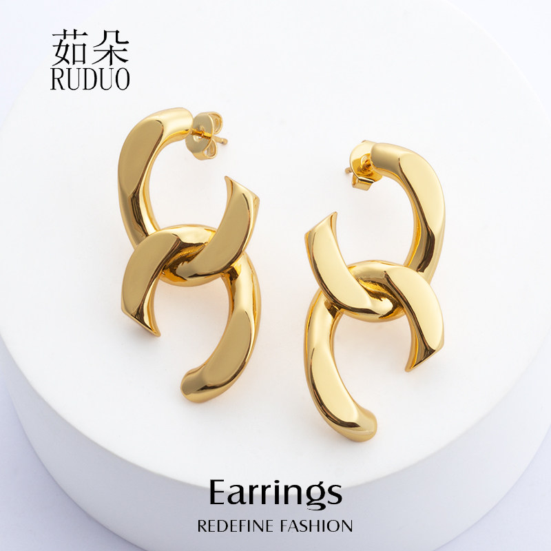 新款欧美金色打结麻花耳环女时尚高级感耳钉小众设计轻奢法式耳饰