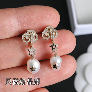 复古做旧小众耳钉 款 新款 五角星CD巴洛克异形珍珠两戴耳环女经典