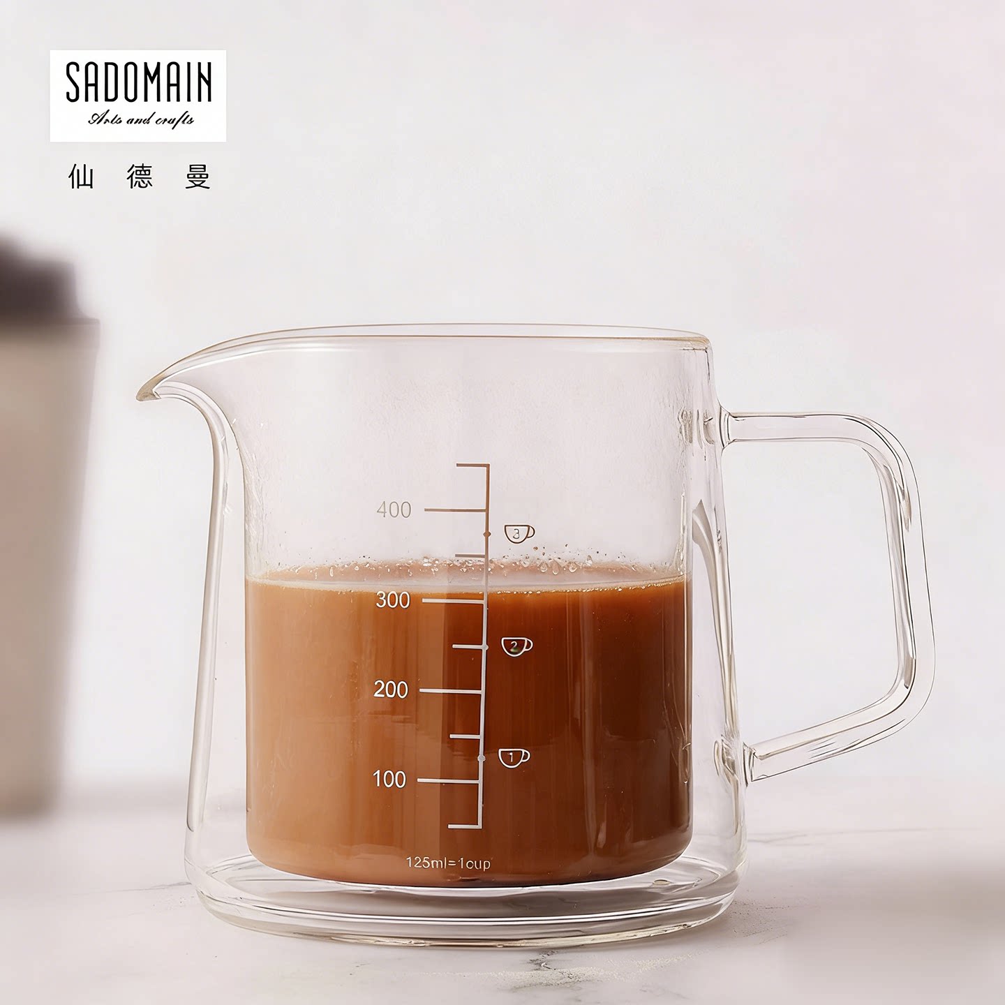 仙德曼玻璃壶玻璃量杯带手柄打蛋奶茶牛奶面粉烘焙刻度杯咖啡壶