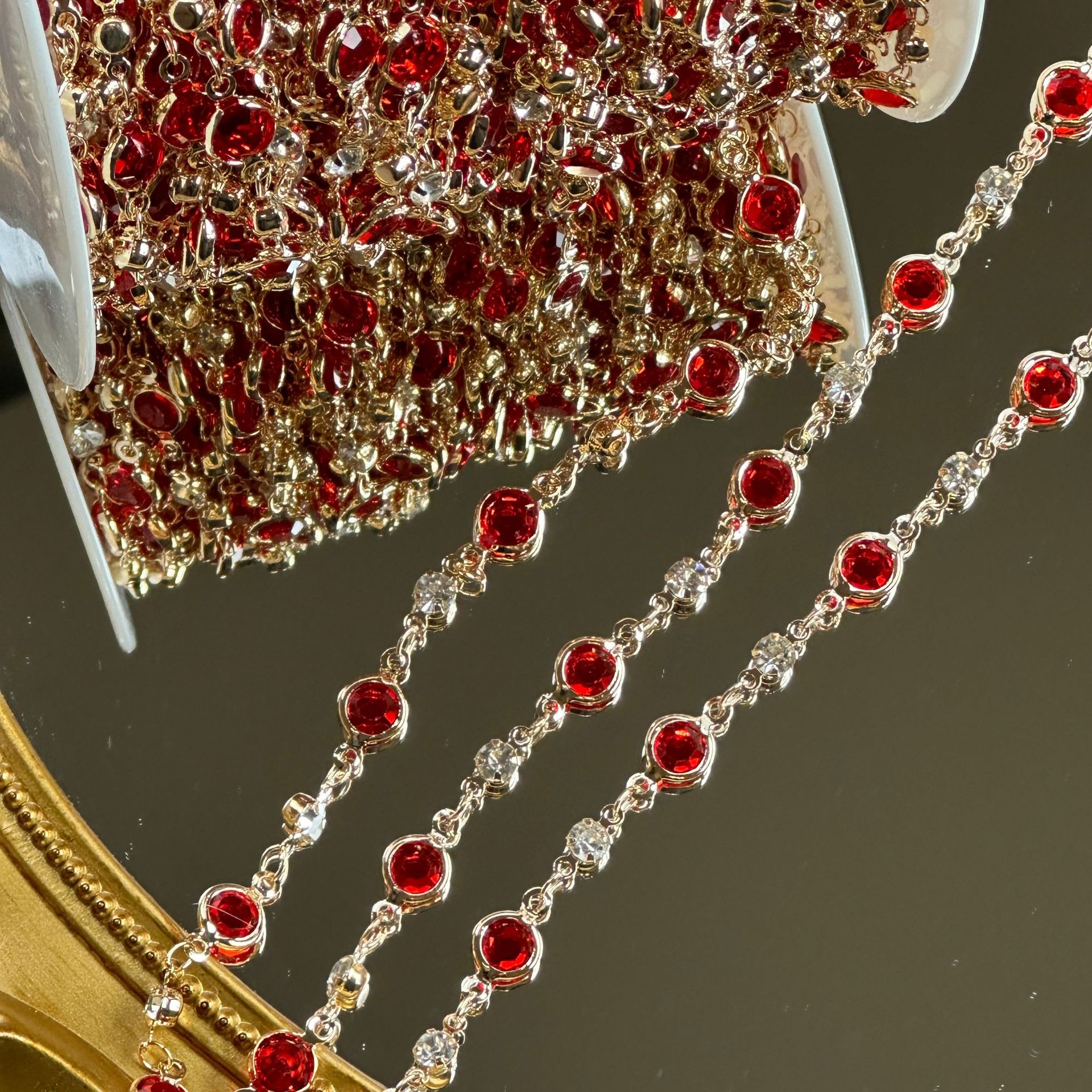 diy链条 红石榴水晶6mm暗红包边玻璃高温保色手作链子手链项链