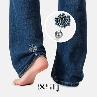 复古玫瑰花裤脚防拖地神器衣服改短固定扣防走光珍珠胸针收腰别针