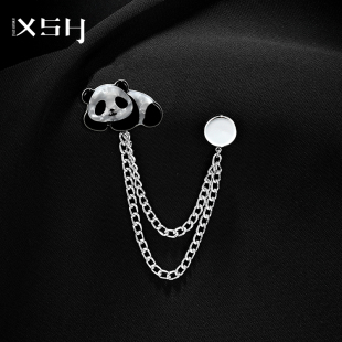 可爱熊猫磁吸裤 口改短调节扣胸针固定配饰 脚防拖地神器衣服t恤袖